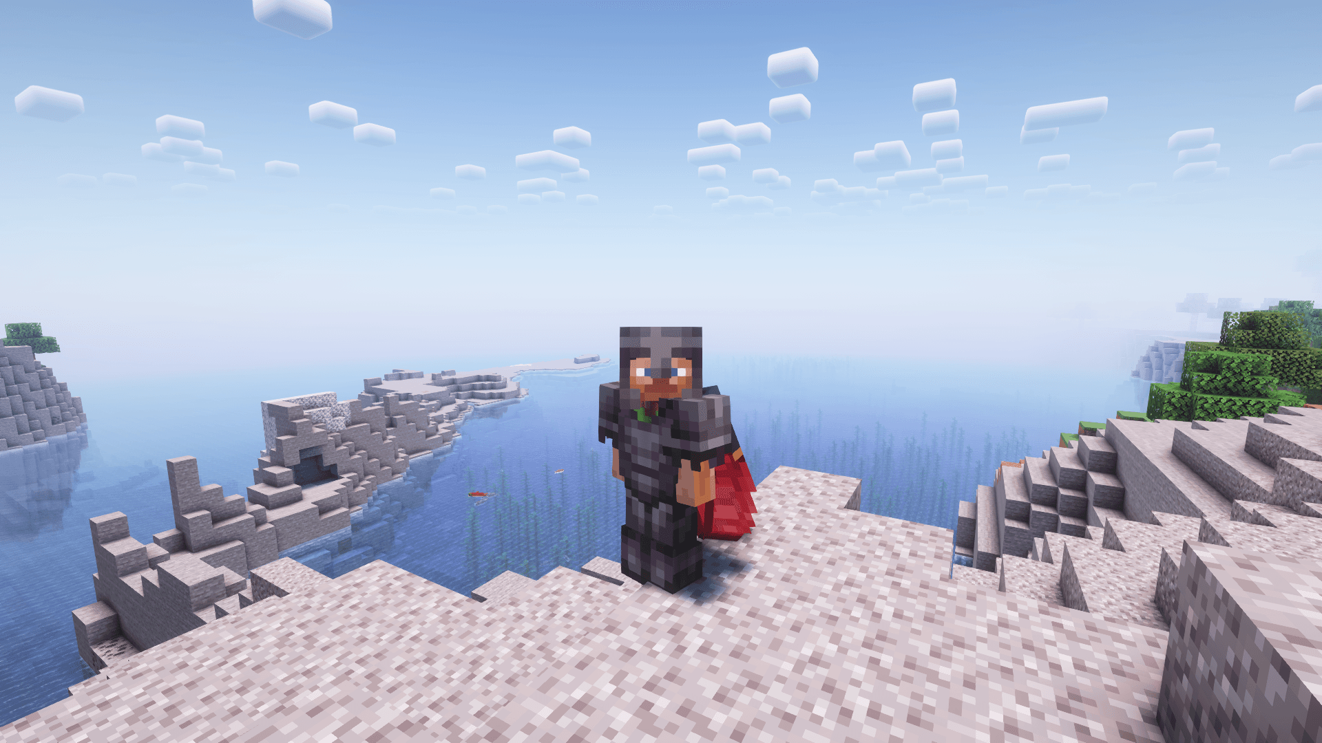 A Minecraft character wearing an Elytra and a chestplate at the same time.